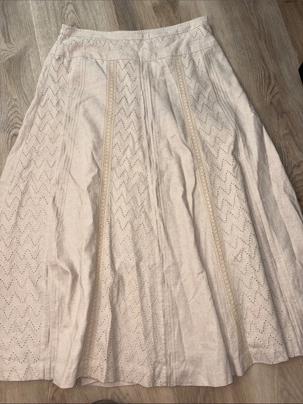 Vintage Tweeds Linen Blend Eyelet Embroidered Lace Midi Maxi Skirt Size 8 90s